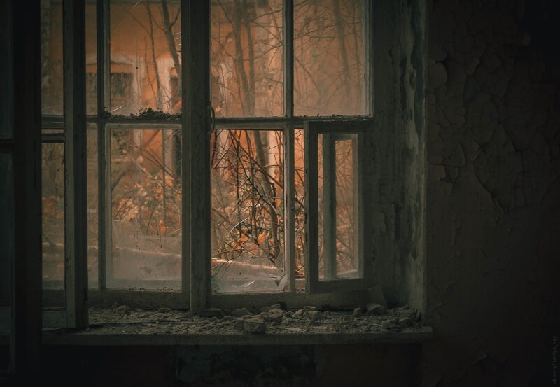 Broken Window in Ruin — Brown