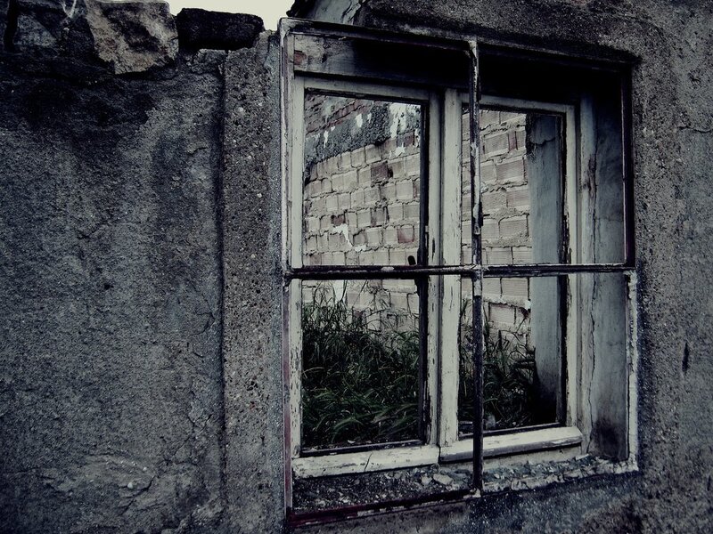 Broken Window in Ruin — Gray