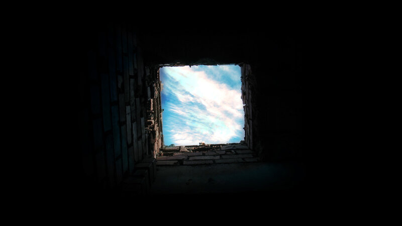 Broken Window View — Blue, Dramatic