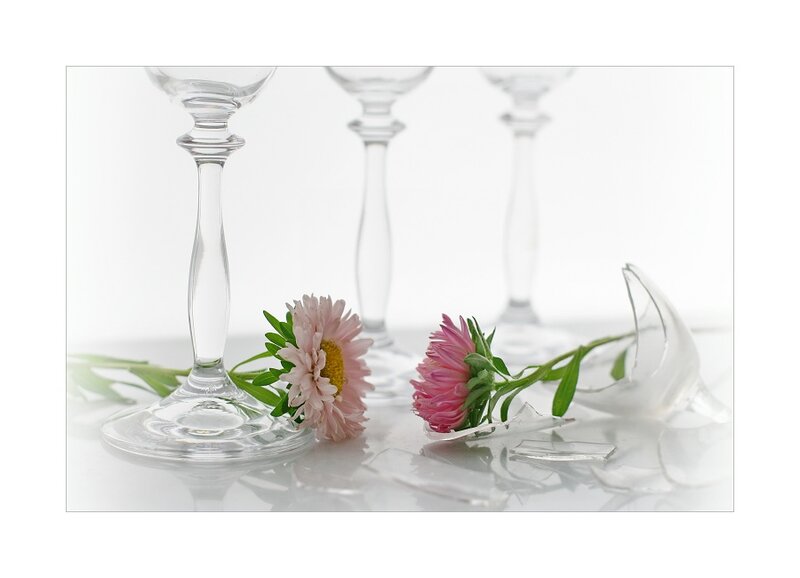 Broken Wine Glass with Flowers