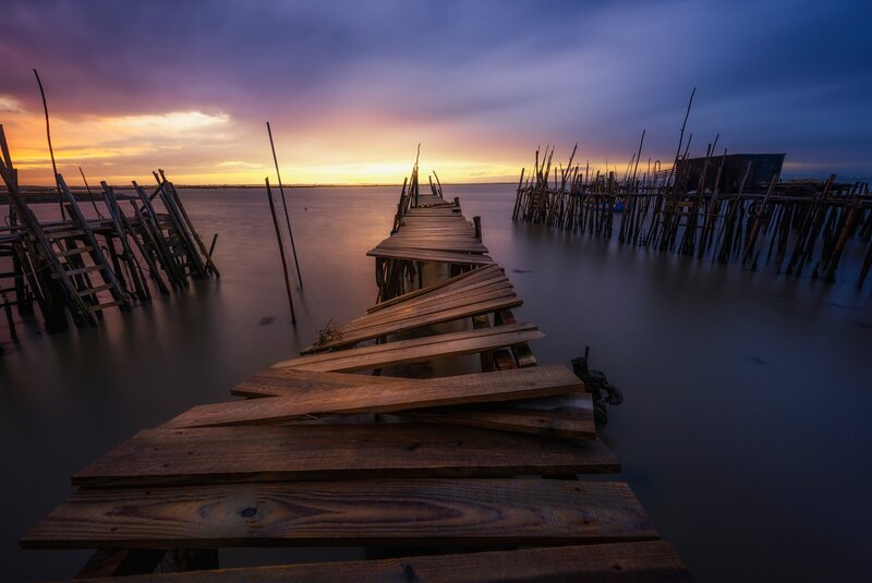 Broken Wooden Pier — Blue, Dramatic