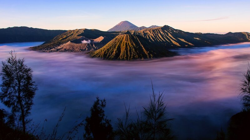 Bromo Volcano Landscape — Blue, Serene