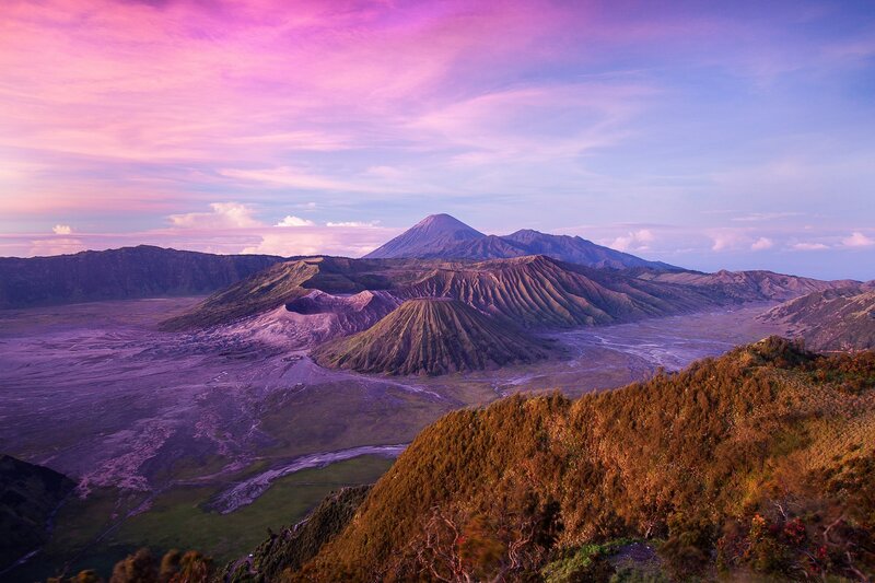 Bromo Volcano Landscape — Purple, Serene