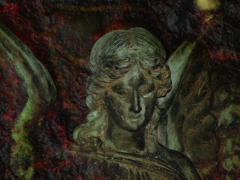 Bronze Angel Statue — Green, Dramatic