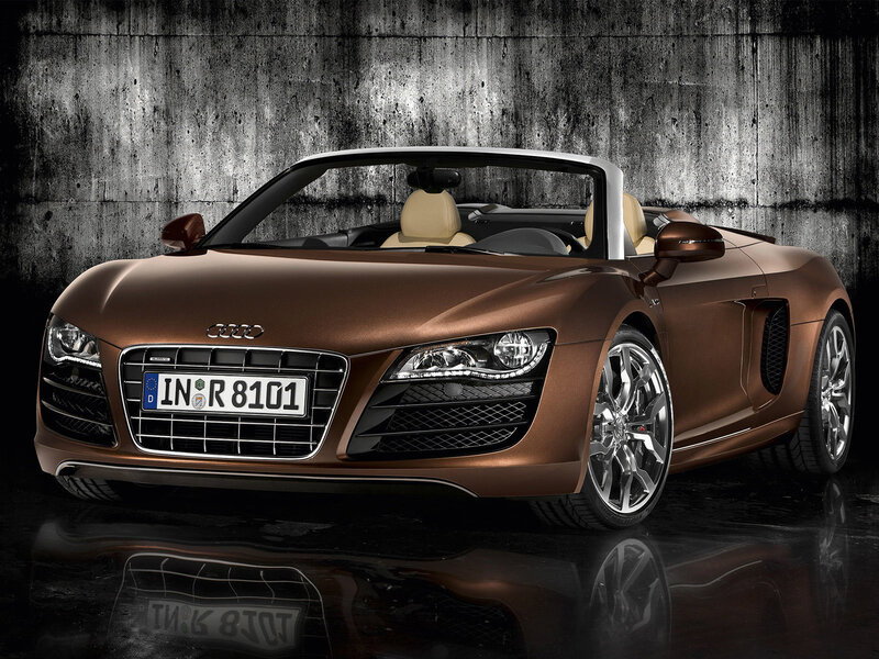 Bronze Audi R8 Spyder — Brown, Dramatic, Photograph, Car, Concrete Wall, Reflection, Black, Silver
