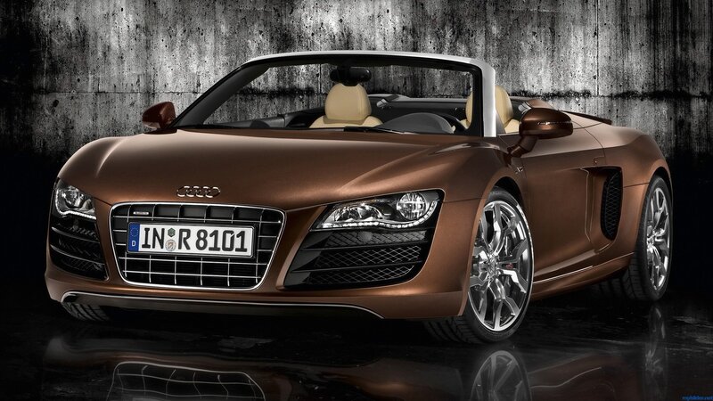 Bronze Audi R8 Spyder — Brown, Dramatic, Photograph, Car, License Plate, Concrete Wall