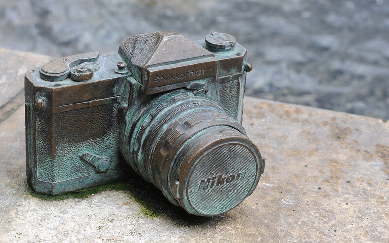 bronze camera sculpture