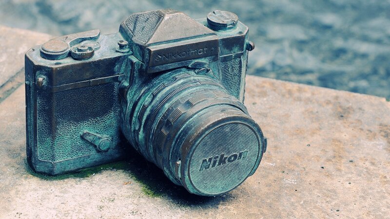 Bronze Camera Statue — Green