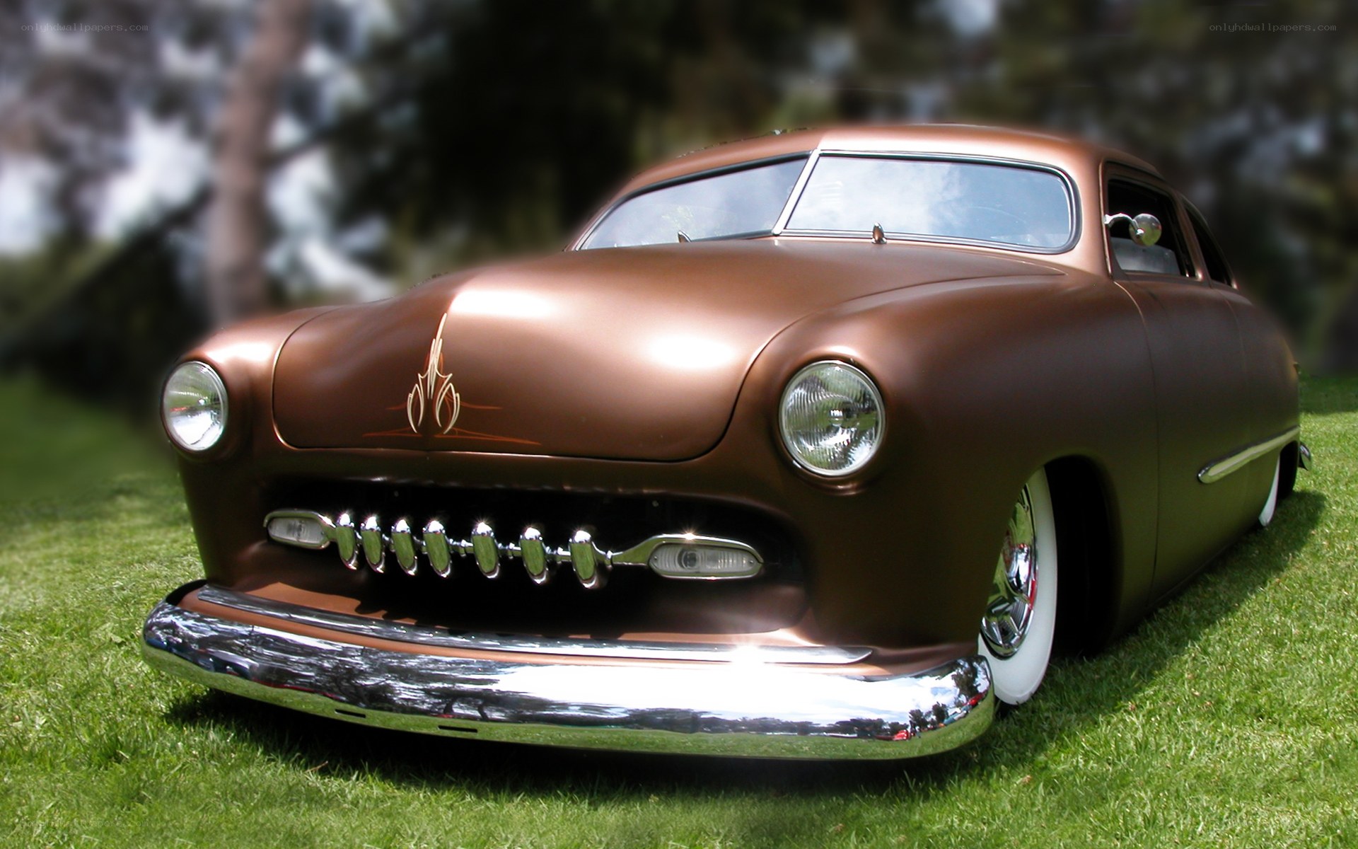 bronze classic car on grass