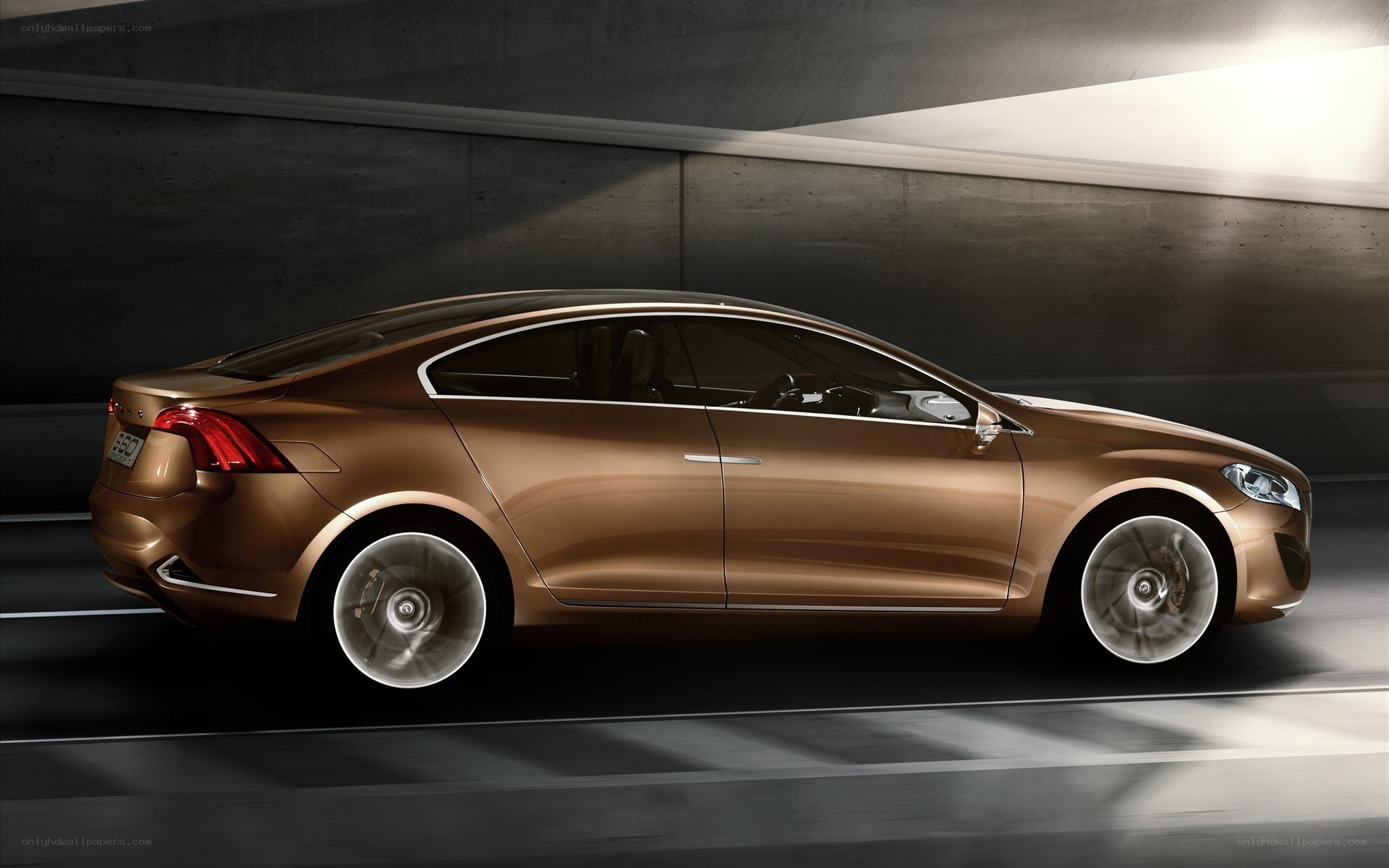 Bronze concept car in tunnel