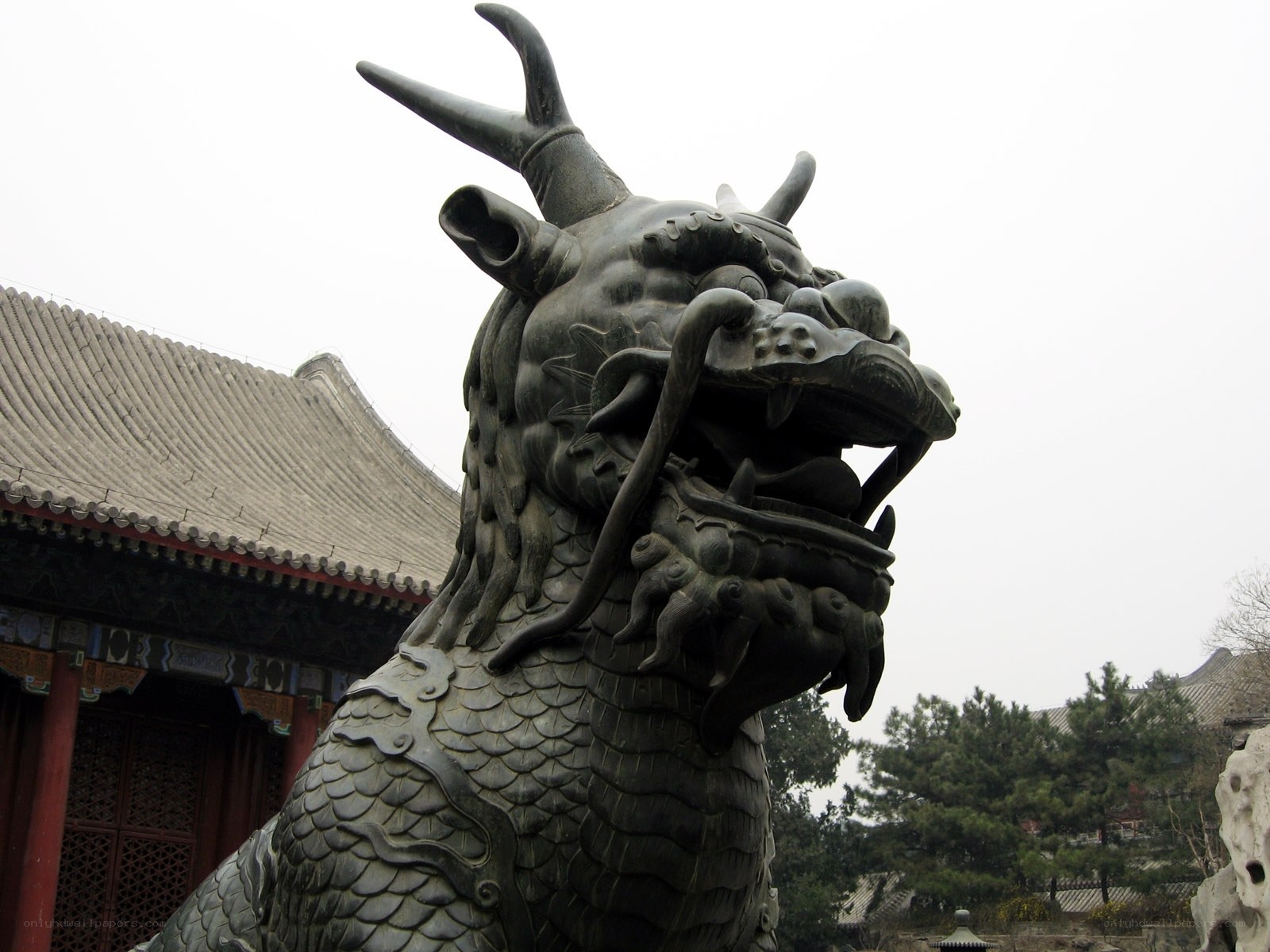 Bronze dragon statue at temple