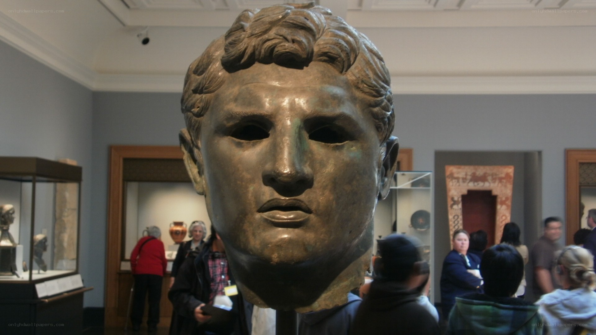 Bronze head sculpture in museum