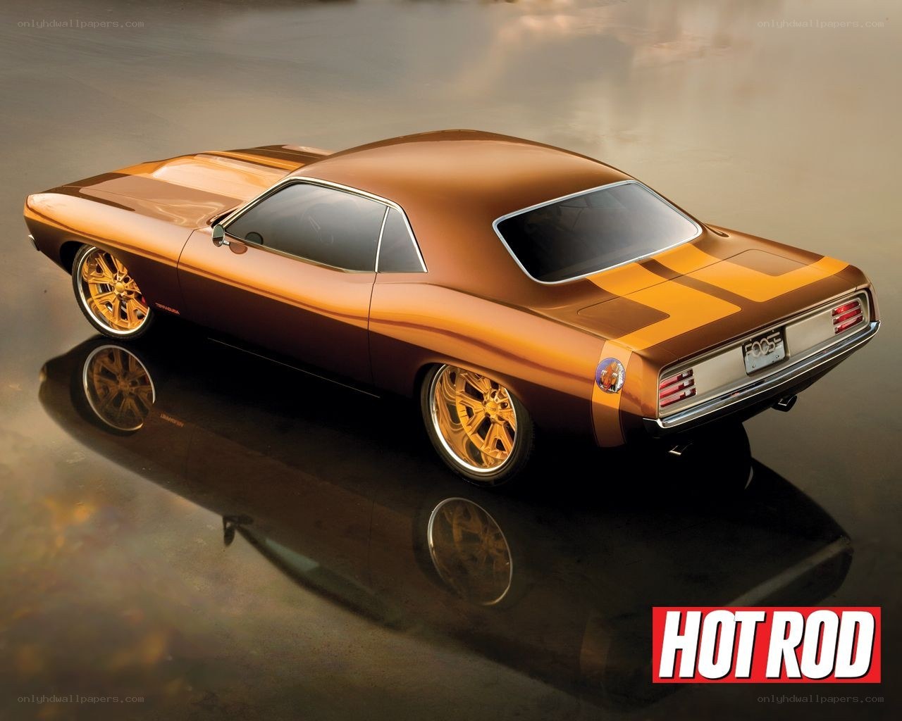 Bronze muscle car with gold wheels