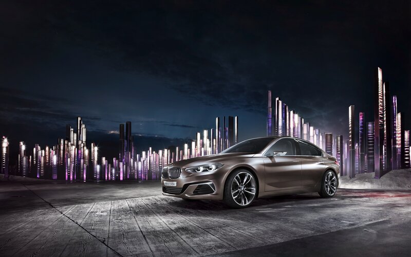 Bronze Sedan Car — Brown, Dramatic, Night