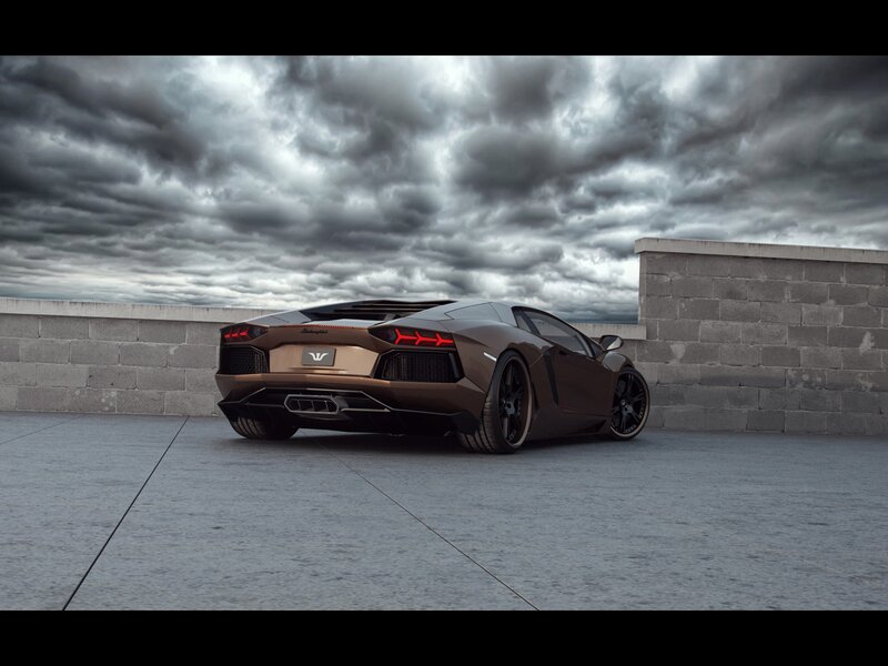 Bronze Sports Car — Brown, Dramatic, 3d Render, Concrete Wall, Cloudy Sky, Tarmac