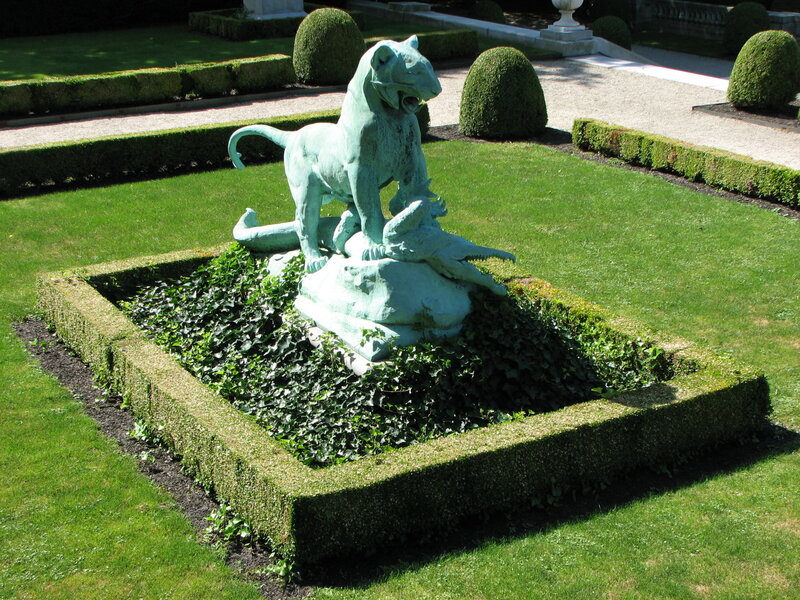 Bronze statue in garden