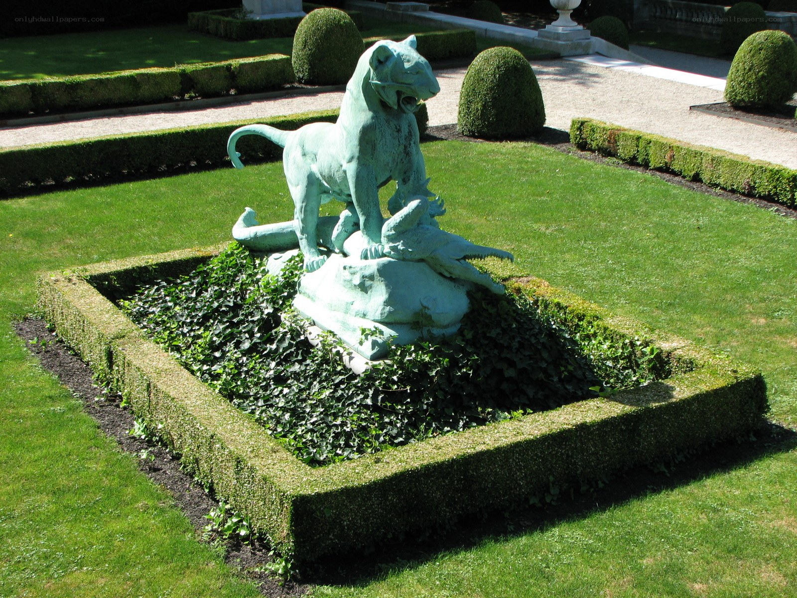 Bronze statue in garden