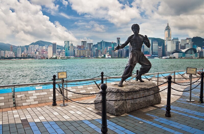 Bronze Statue of Martial Artist — Blue, Dramatic