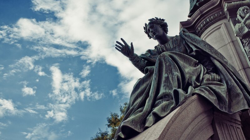 Bronze Statue of Woman — Blue, Dramatic