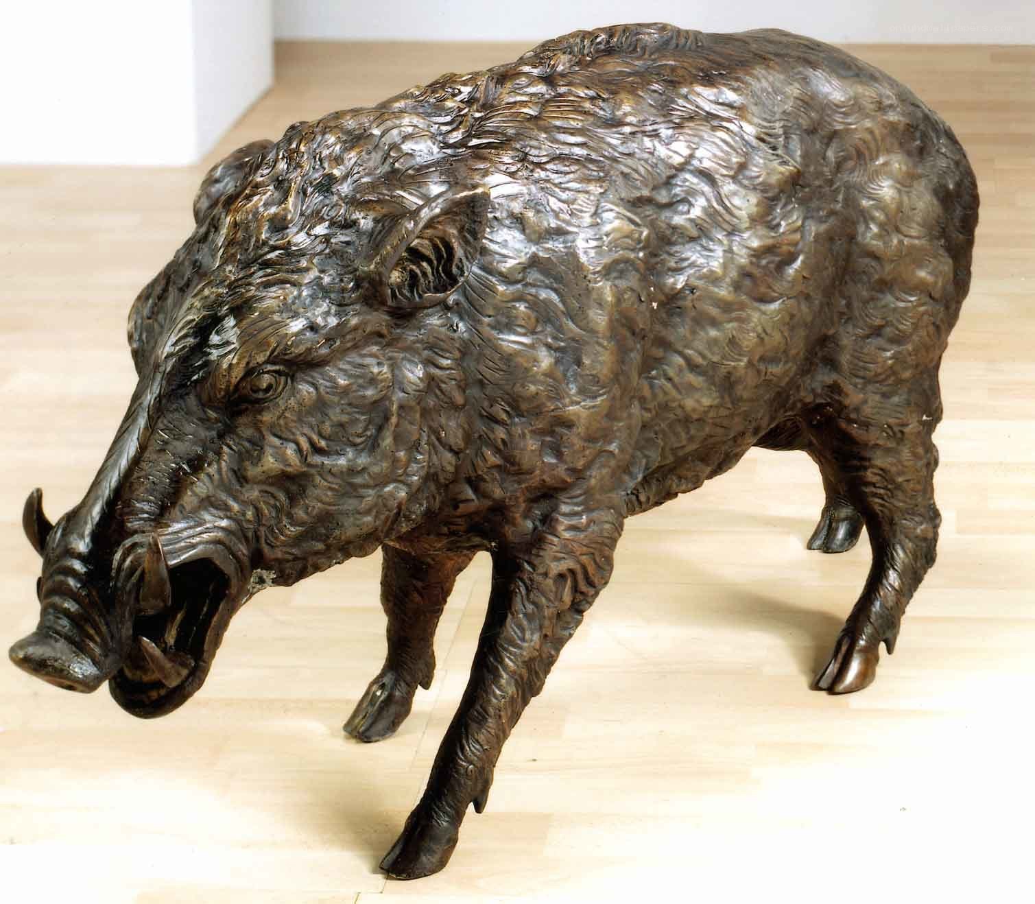Bronze wild boar sculpture