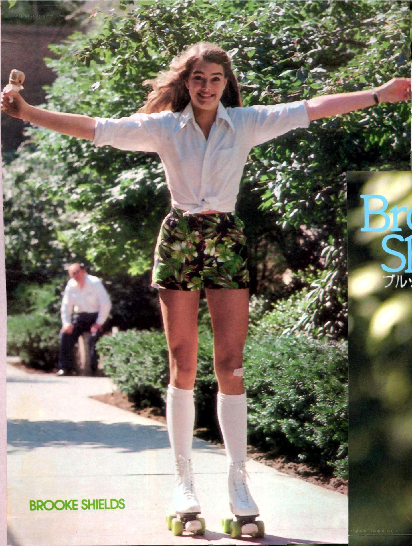 Brooke Shields on roller skates