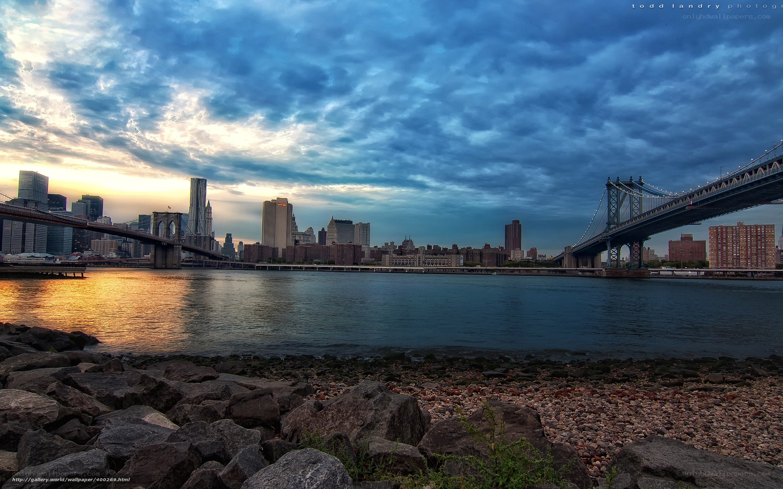 Brooklyn and Manhattan bridges at sunset