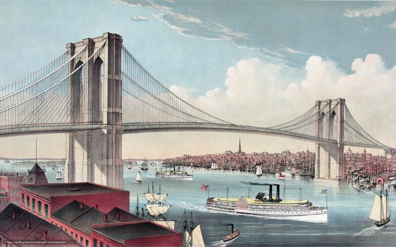 Brooklyn Bridge and harbor scene