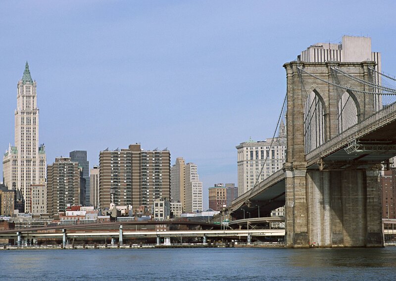 Brooklyn Bridge and Skyline — Blue, Calm