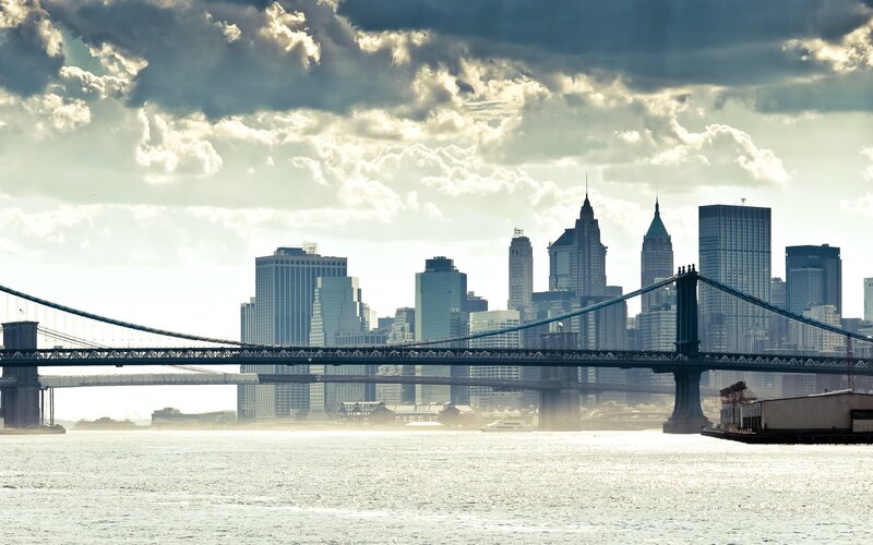 Brooklyn Bridge and Skyline — Blue, Dramatic, Afternoon