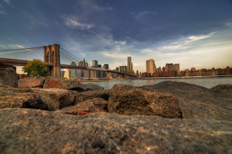Brooklyn Bridge and Skyline — Blue, Dramatic