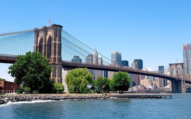 Brooklyn Bridge and Skyline — Blue, Serene