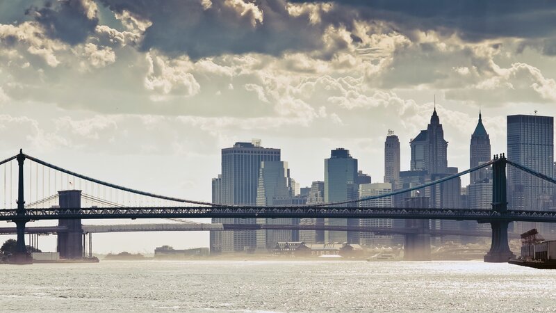 Brooklyn Bridge and Skyline — Gray, Dramatic