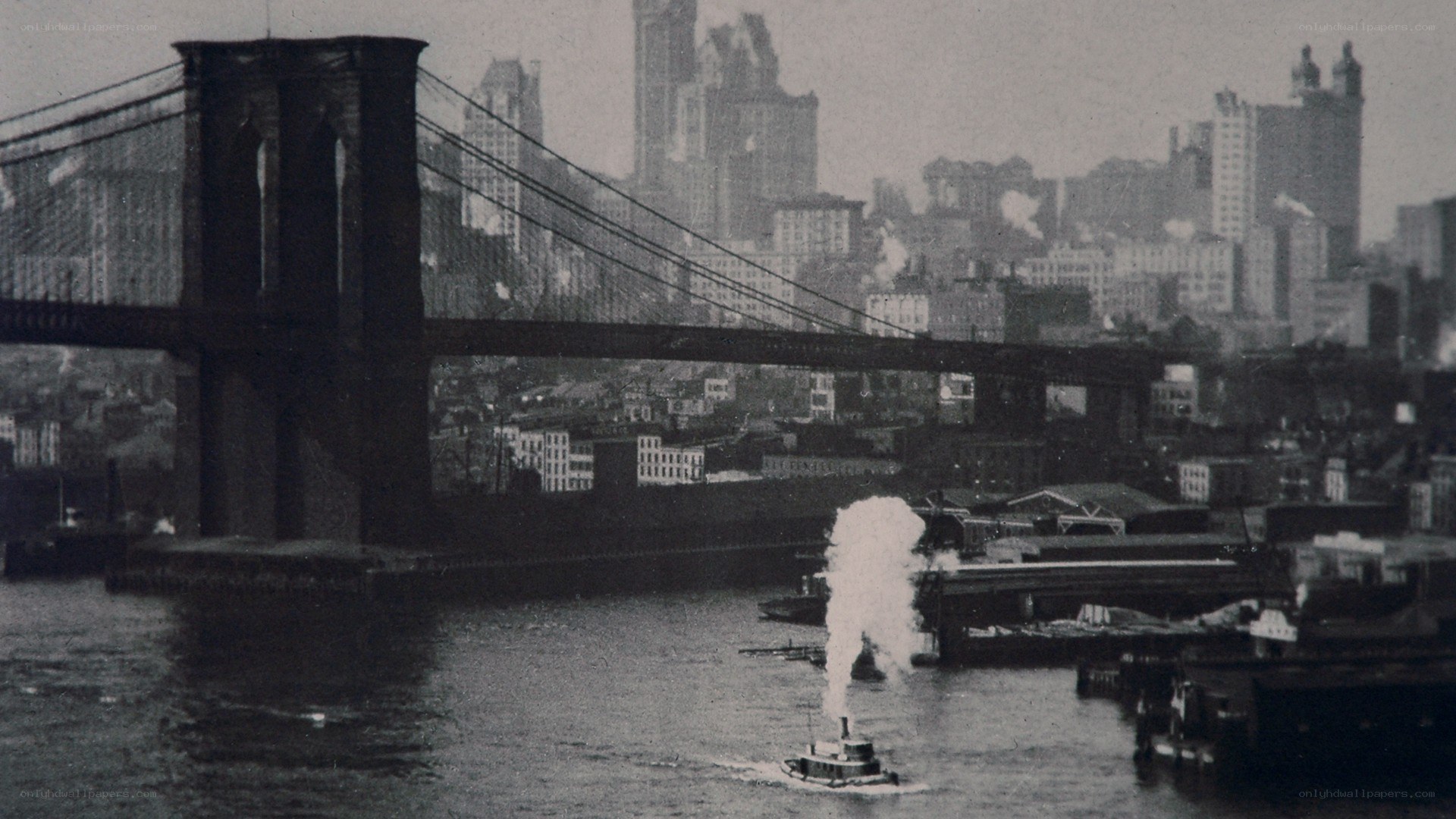 Brooklyn Bridge and steamboat