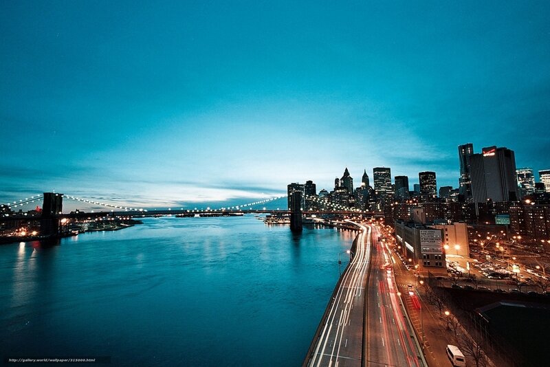 Brooklyn Bridge at Dusk — Blue, Calm, Night, Photograph, City Skyline