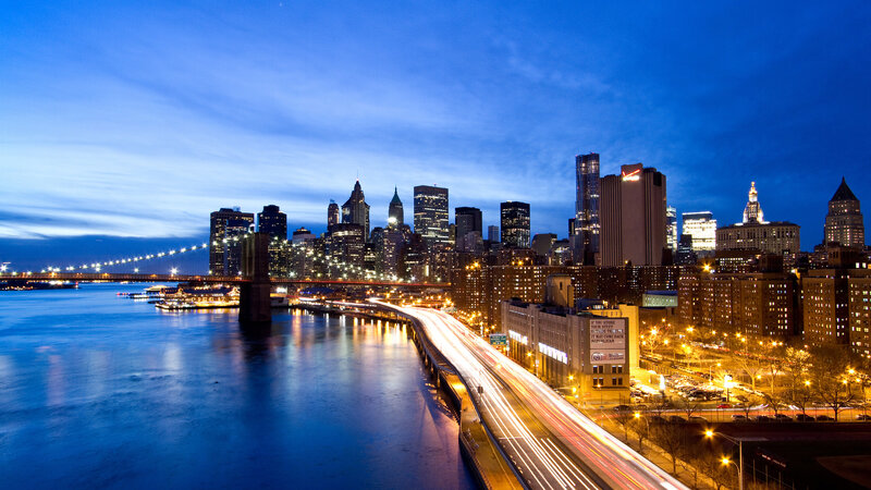 Brooklyn Bridge at Dusk — Blue, Calm
