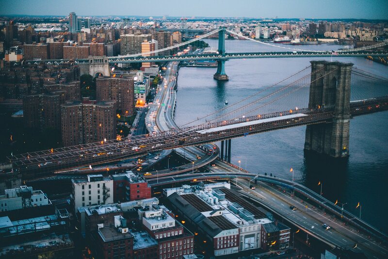 Brooklyn Bridge at Dusk — Blue, Dramatic, Night, Photograph, Manhattan Skyline