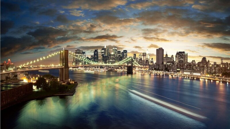 Brooklyn Bridge at Dusk — Blue, Dramatic, Sunset