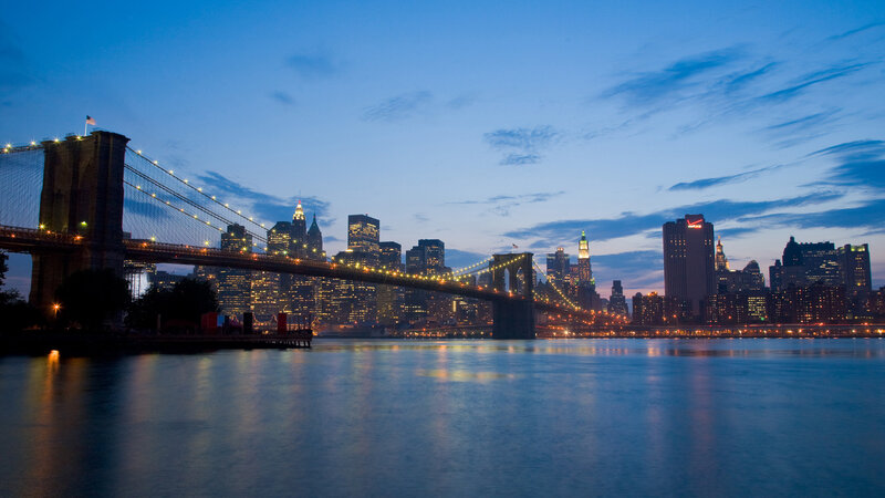 Brooklyn Bridge at Dusk — Blue, Serene, Night, Photograph