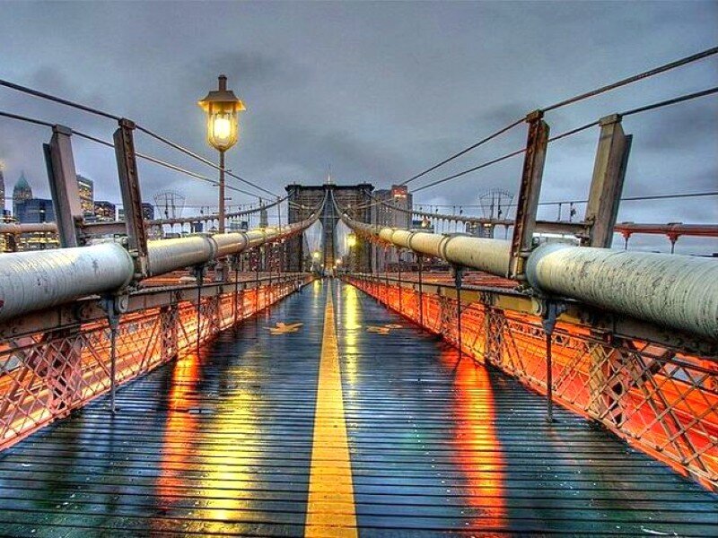 Brooklyn Bridge at Dusk — Gray, Dramatic, Night, Photograph
