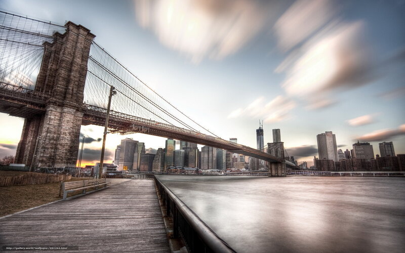 Brooklyn Bridge at Dusk — Gray, Dramatic, Sunset, Photograph, Skyscraper