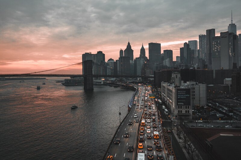 Brooklyn Bridge at Dusk — Gray, Dramatic, Sunset