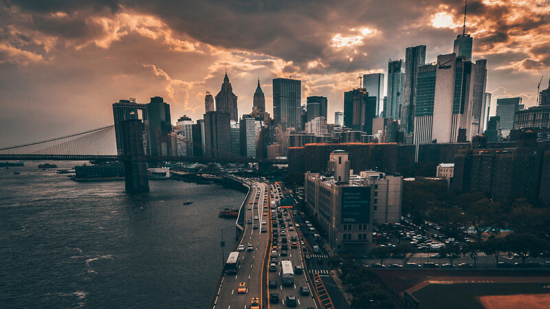 Brooklyn Bridge at Dusk — Orange, Dramatic