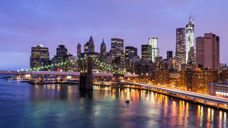 Brooklyn Bridge at Dusk — Purple, Calm