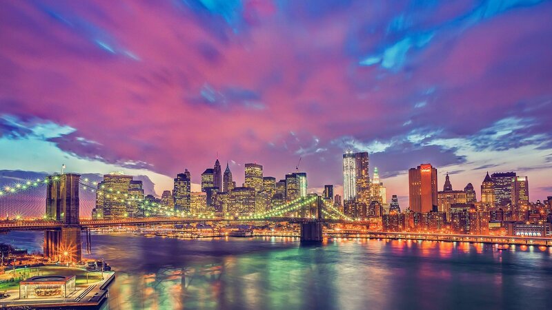 Brooklyn Bridge at Dusk — Purple, Dramatic, Sunset
