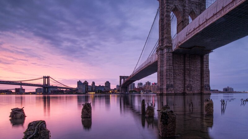 Brooklyn Bridge at Dusk — Purple, Serene