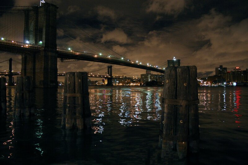 Brooklyn Bridge at Night — Black, Dark