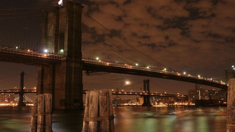 Brooklyn Bridge at Night — Black, Dramatic, Photograph, River, Cityscape