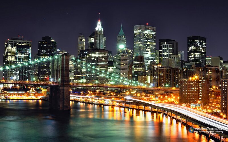 Brooklyn Bridge at Night — Black, Dramatic, Photograph, Skyscraper, River