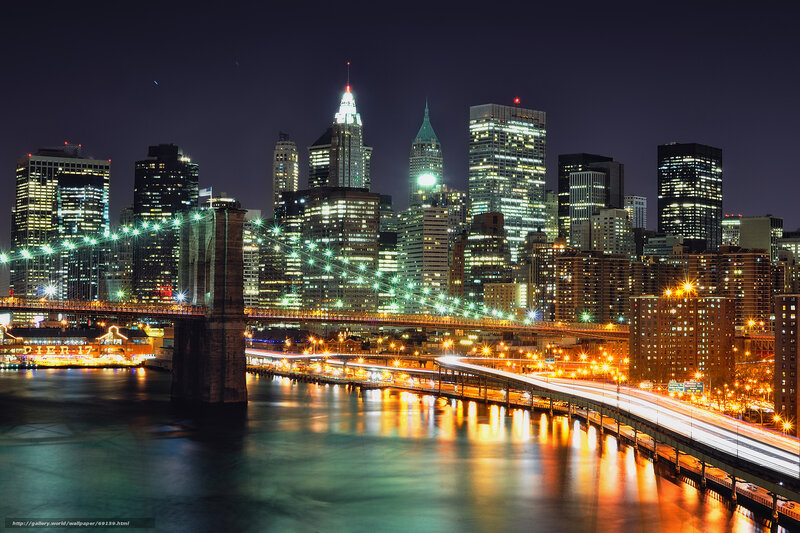 Brooklyn Bridge at Night — Black, Dramatic, Photograph, Skyscraper