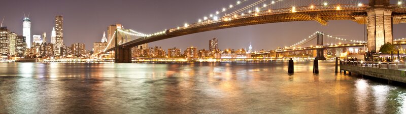 Brooklyn Bridge at Night — Black, Serene, Photograph